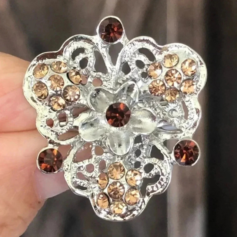Elegant Topaz Gemstone Silver Sweater Brooch Lapel Pin 3 NWT